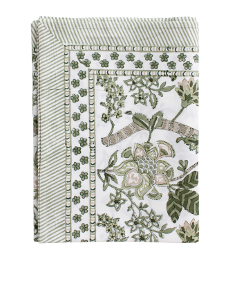 Chamois - Linneduk Floral Rund - Grön - 180X180