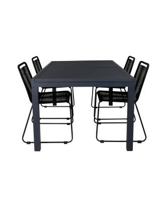 Venture Home - Matgrupp Malaga med 4 st matstolar Levis - Svart