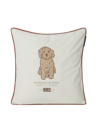 Lexington - Kuddfodral Dog Embroidered Organic Cotton Twill Pillow Cover - Grå - 50X50