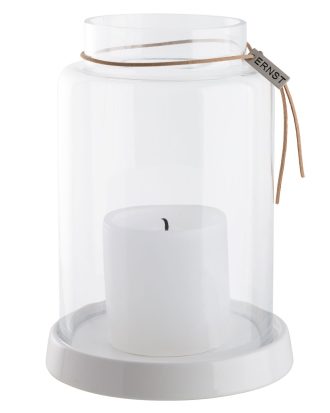 Ernst Ljuslykta 20 Cm /klar - Ljuslyktor Läder Vit