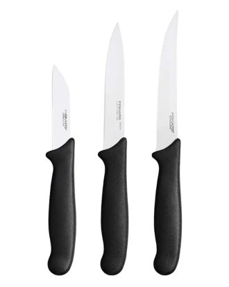 Fiskars Essential Set Grönsaksknivar 3 Delar - Knivset Rostfritt Stål Svart