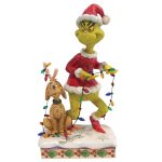 Grinch & Max inlindad i julbelysning - Jim Shore