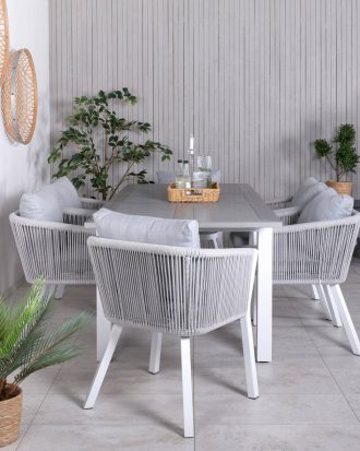 Venture Home - Matgrupp Albany med 6st matstolar Virya - Grå