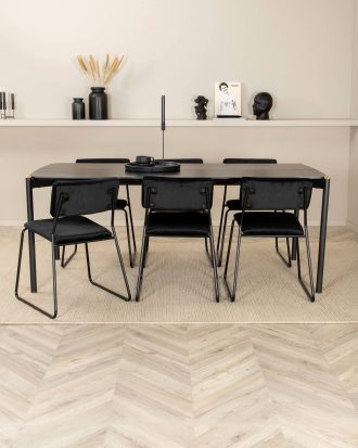 Venture Home - Matgrupp Pelle med 6 st matstolar Kenth - Svart