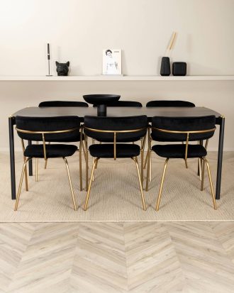 Venture Home - Matgrupp Pelle med 6 st matstolar Arrow - Svart