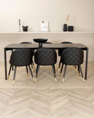 Venture Home - Matgrupp Pelle med 6 st matstolar Velvet - Svart