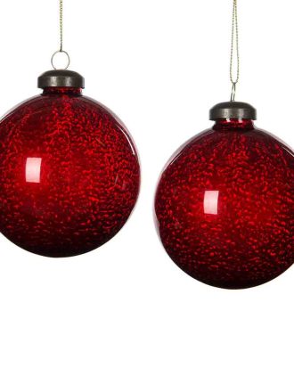 Andrahandssortering Julgranskulor 4-set Marmorerad Röd 8 cm