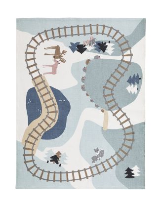 Kids Concept Edvin Skog Matta 130x170 - Barnmattor Bomull Blå