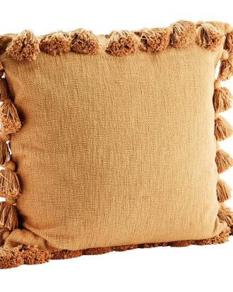 Madam Stoltz Kuddfodral Med Fransar 60x60 Cm - Prydnadskuddar & Fodral Bomull Gul