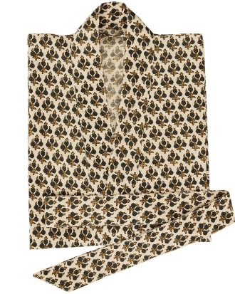 Madam Stoltz Mönstad Kimono Beige/oliv - Badrockar & tofflor Bomull Multi