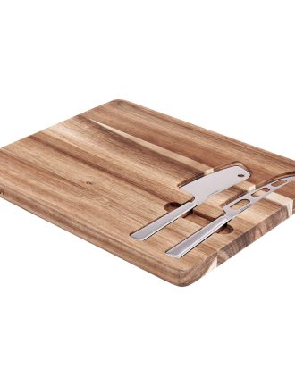 Mareld Skärbräda Med 2 Ostknivar - Knivset Rostfritt Stål Trä