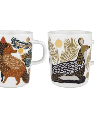 Marimekko Ketunmarja & Peura Muggar 2-pack / Coal / Mud / Ljusgrå - Kaffekoppar Stengods Vit