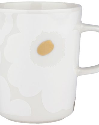 Marimekko Oiva/unikko Mugg 25 Cl /guld - Kaffekoppar Stengods Vit