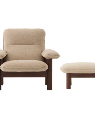 Audo Copenhagen Brasilia Fåtölj Med Ottoman Walnut - Fåtöljer Massiv Valnöt Bouclé 02 Beige