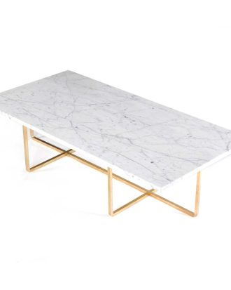 Ox Denmarq Ninety Soffbord 120x60x40 Cm sunderrede Marmor - Soffbord Mässing Vit
