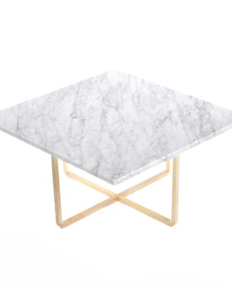 Ox Denmarq Ninety Soffbord 60 Cm sunderrede Marmor - Soffbord Mässing Vit