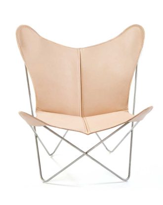 Ox Denmarq Trifolium Fladdermusfåtölj Stålunderrede - Fåtöljer Läder Natur