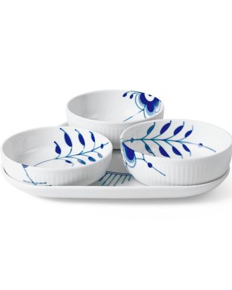 Royal Copenhagen Blue Fluted Mega Serveringsset 4 Delar - Serveringsskålar Porslin Vit