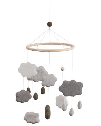 Sebra Clouds Mobil 22 Cm Warm Grey - Dekoration för barnrummet Ull Varmgrå