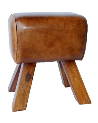 Sittpall med brunt läder & träben