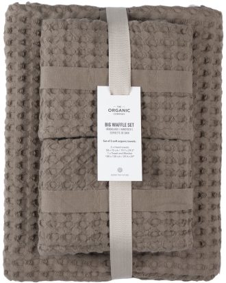 The Organic Company Big Waffle Gåvoset 3-pack - Handdukar & Badlakan Ekologisk Bomull Clay