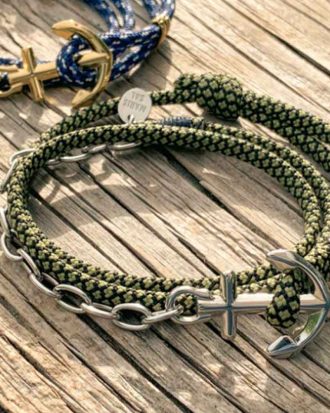 Marint armband The Anchor Wrap Olivgrön/svart - Stål