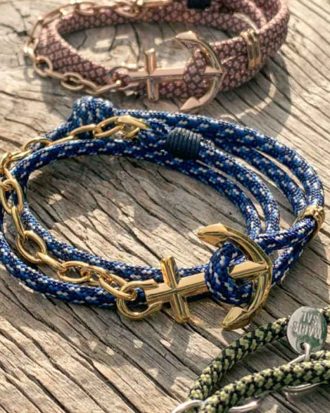 Marint armband The Anchor Wrap Marinblå/vit - Guld